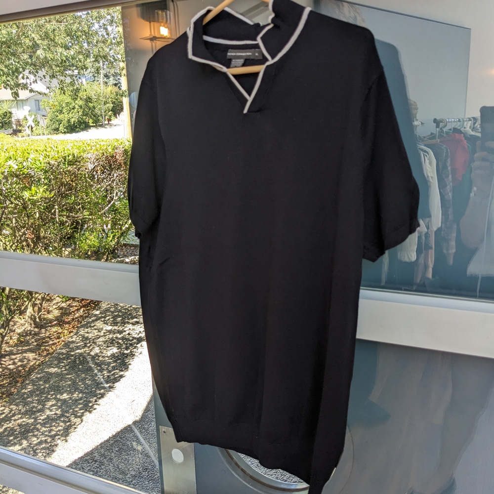 French Connection Black Polo with White Trim